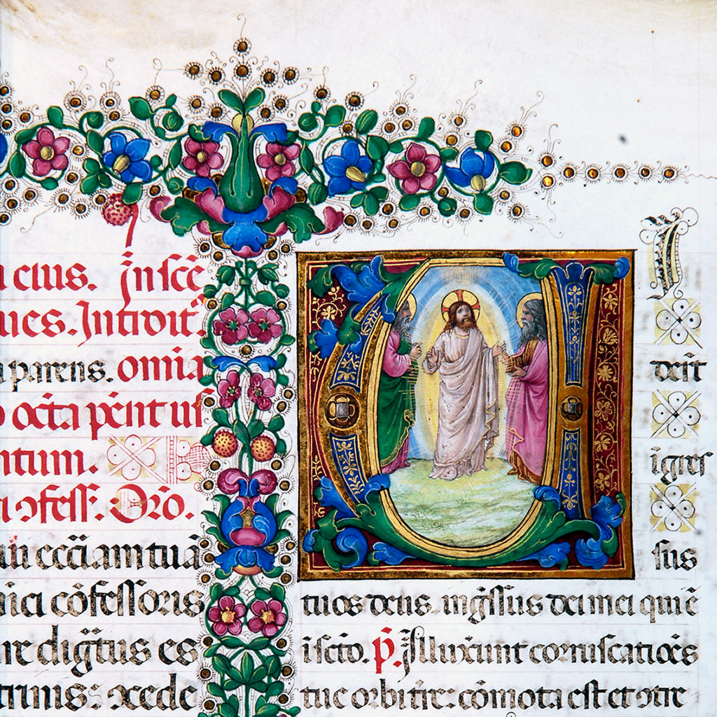 La Trasfigurazione, pagina miniata del XV secolo - Italia