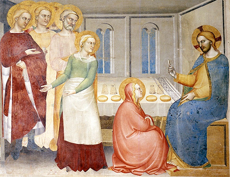 Elaborazione digitale di foto, da Giovanni da Milano, Cristo in casa di Marta e Maria